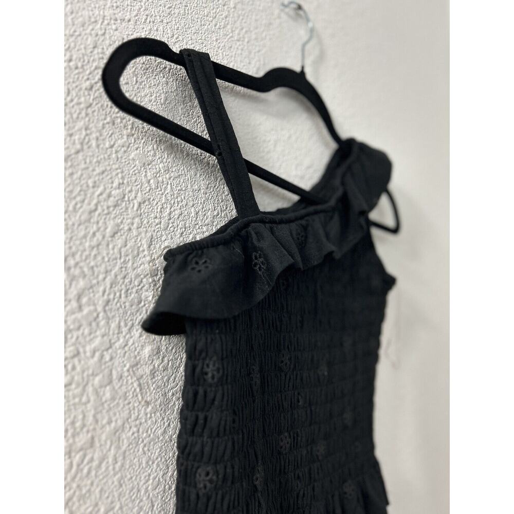 Xtraordinary Black Floral Eyelet Embroider Smock Stretch Ruffle Tube Top L Goth